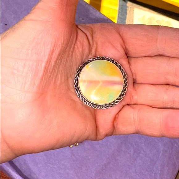 Estate Lot Scarf Clips Mother of Pearl, Pink Stone & Rhinestones, Gold Sunburst - Picture 3 of 9